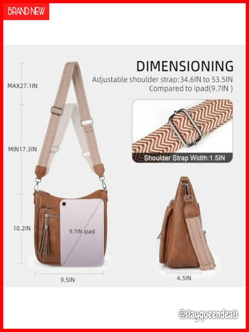 Vegan Leather Crossbody Hobo Bag with Tassel, Adjustable Strap, Multiple Pockets
